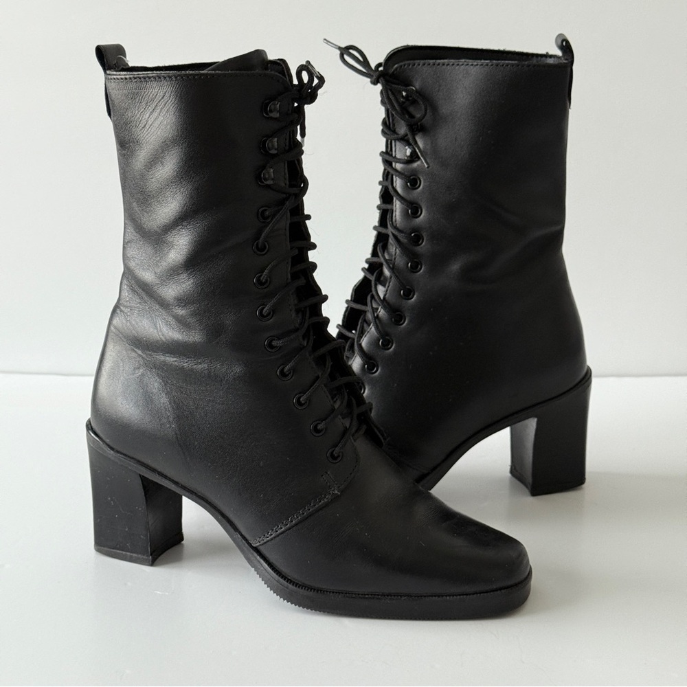Details Black Leather Lace-Up Boots - Size 6.5 B